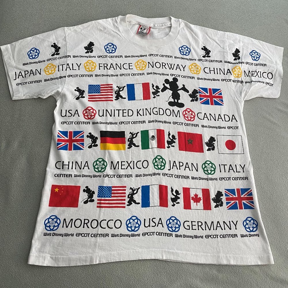 WALT DISNEY WORLD Around the World Theme T-Shirt WHITE One Size Fits All